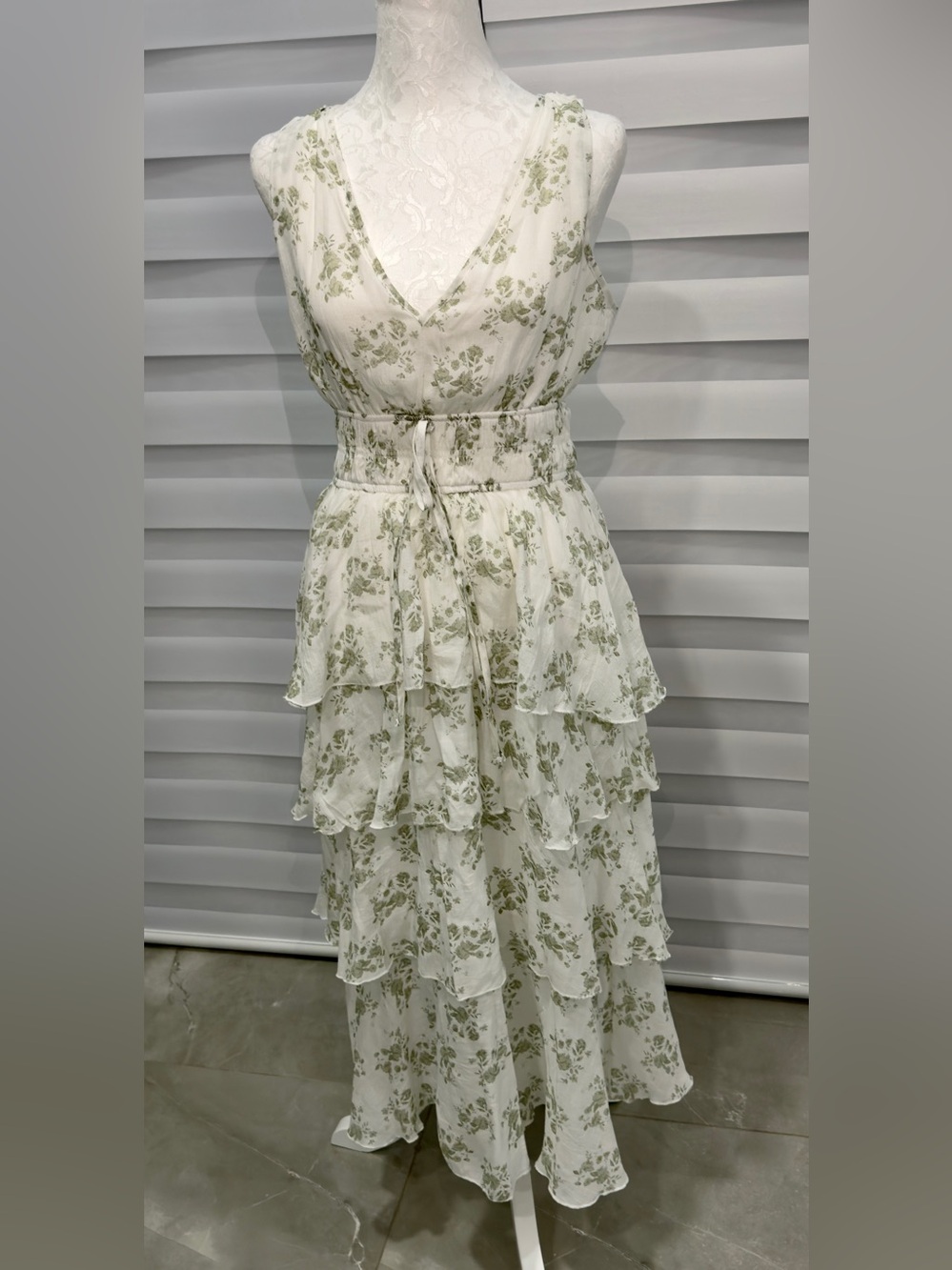 J. Crew Ivory Maxi Dress with Sage Floral Print